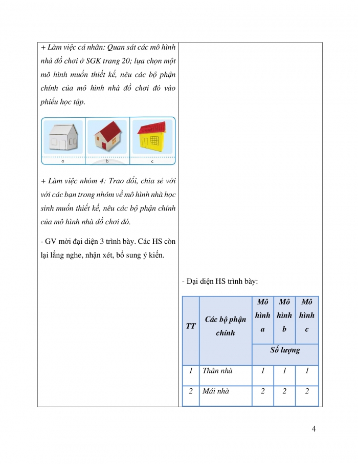 Giáo án và PPT Công nghệ 5 chân trời Bài 4: Thực hành thiết kế nhà đồ chơi