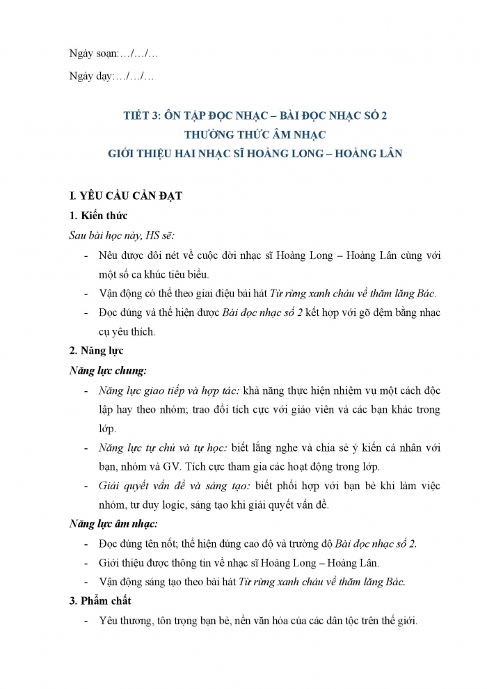 Giáo án và PPT Âm nhạc 5 chân trời Tiết 3: Ôn tập đọc nhạc. Bài đọc nhạc số 2. Thường thức âm nhạc. Giới thiệu hai nhạc sĩ Hoàng Long, Hoàng Lân