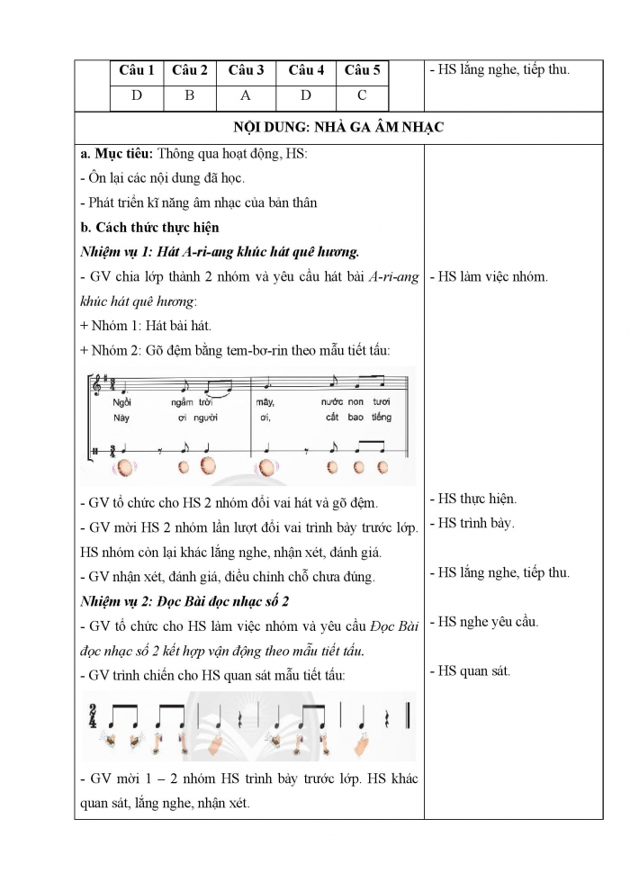 Giáo án và PPT Âm nhạc 5 chân trời Tiết 4: Trò chơi âm nhạc. Ai thính tai nhất. Nhà ga âm nhạc