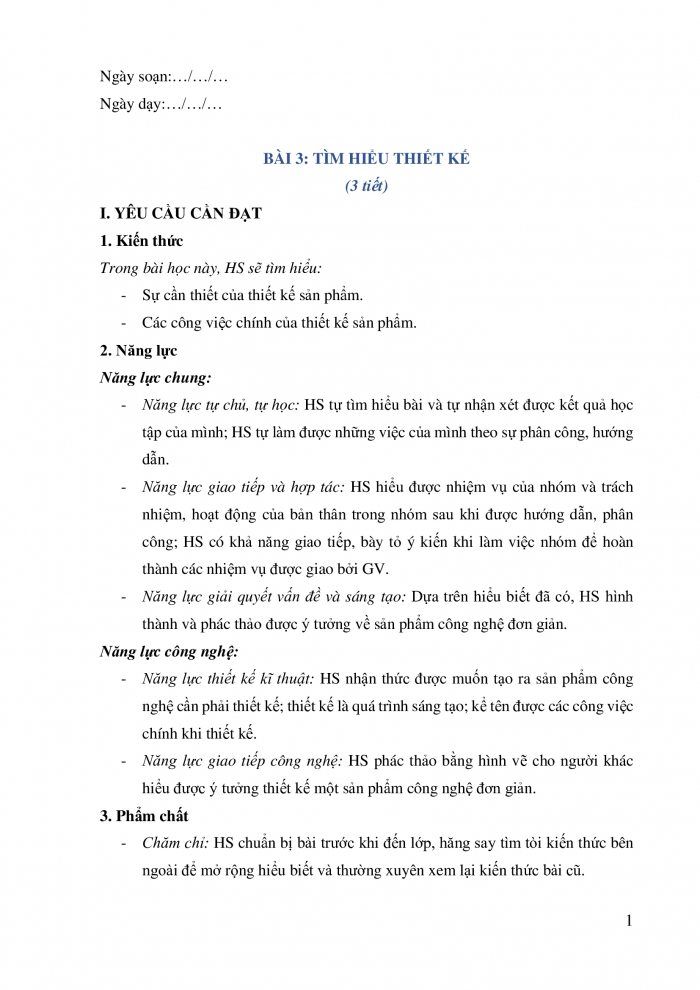 Giáo án và PPT Công nghệ 5 Chân trời bài 3: Tìm hiểu thiết kế