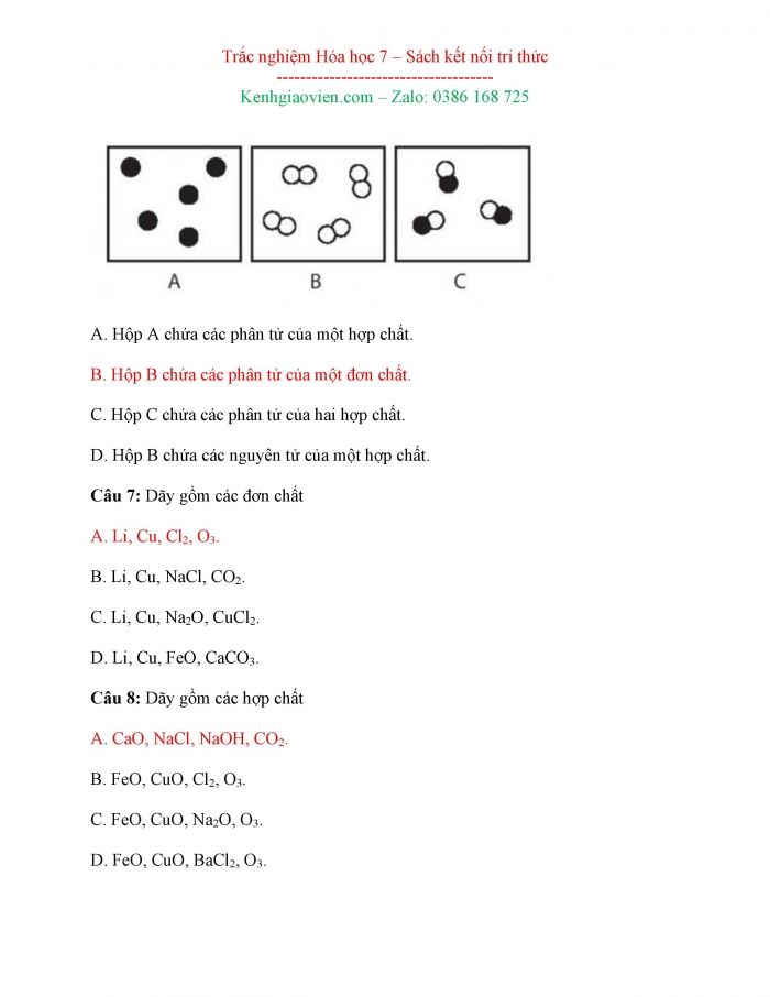 Bài tập trắc nghiệm Hoá học 7 kết nối tri thức