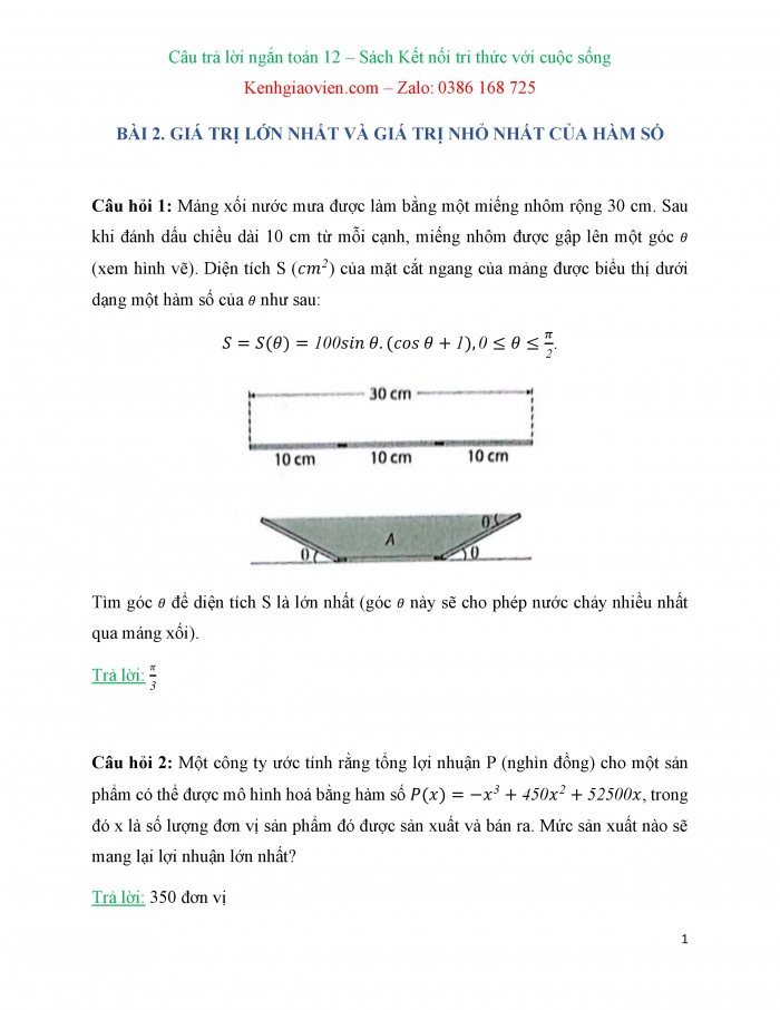 Trắc nghiệm dạng câu trả lời ngắn Toán 12 kết nối tri thức