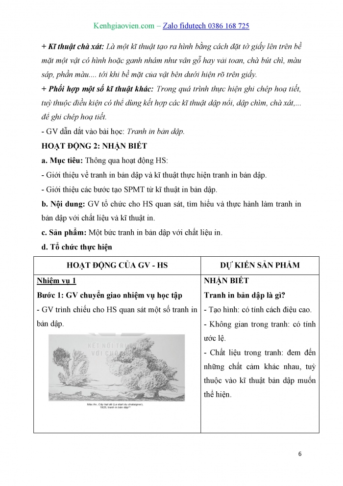 Giáo án và PPT Mĩ thuật 10 Đồ hoạ (tranh in) Kết nối Bài 2: Tranh in bản dập