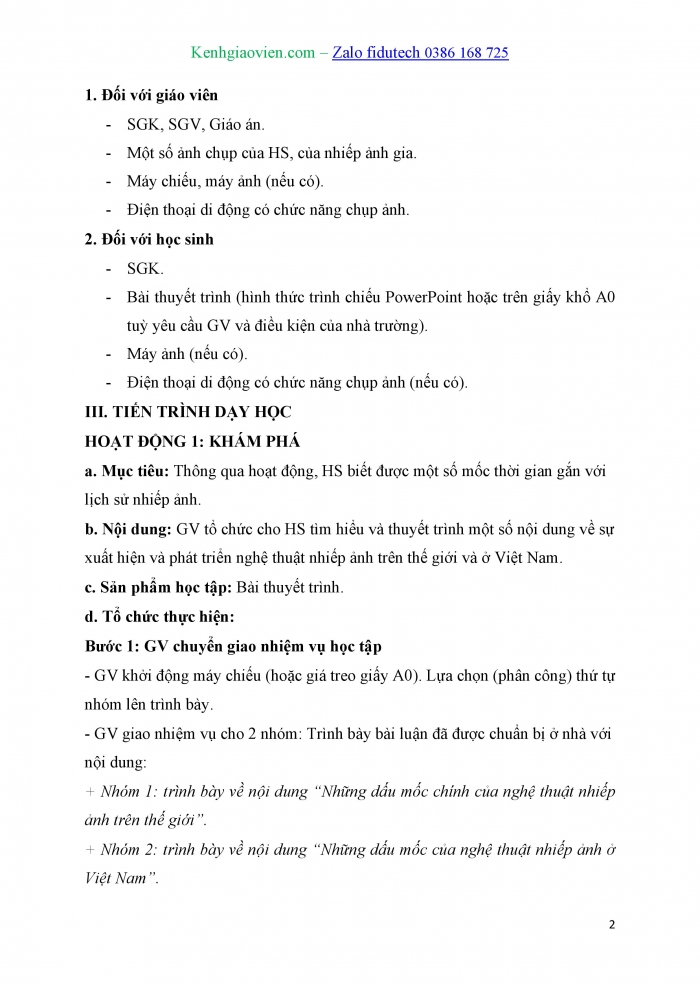 Giáo án và PPT Mĩ thuật 10 Thiết kế mĩ thuật đa phương tiện Kết nối Bài 1: Khái quát về nghệ thuật nhiếp ảnh