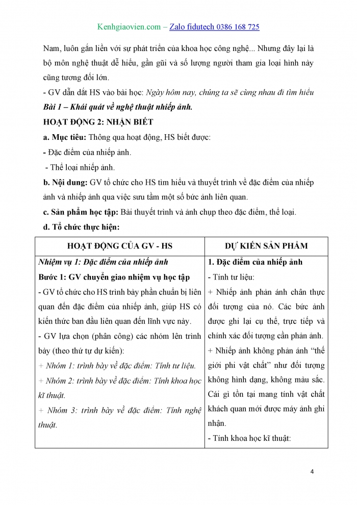 Giáo án và PPT Mĩ thuật 10 Thiết kế mĩ thuật đa phương tiện Kết nối Bài 1: Khái quát về nghệ thuật nhiếp ảnh