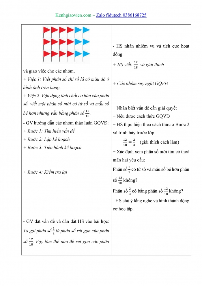 Giáo án và PPT Toán 4 chân trời Bài 63: Rút gọn phân số