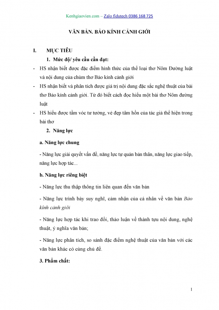 Giáo án và PPT Ngữ văn 10 kết nối Bài 6: Bảo kính cảnh giới (Gương báu răn mình), bài 43 – Nguyễn Trãi