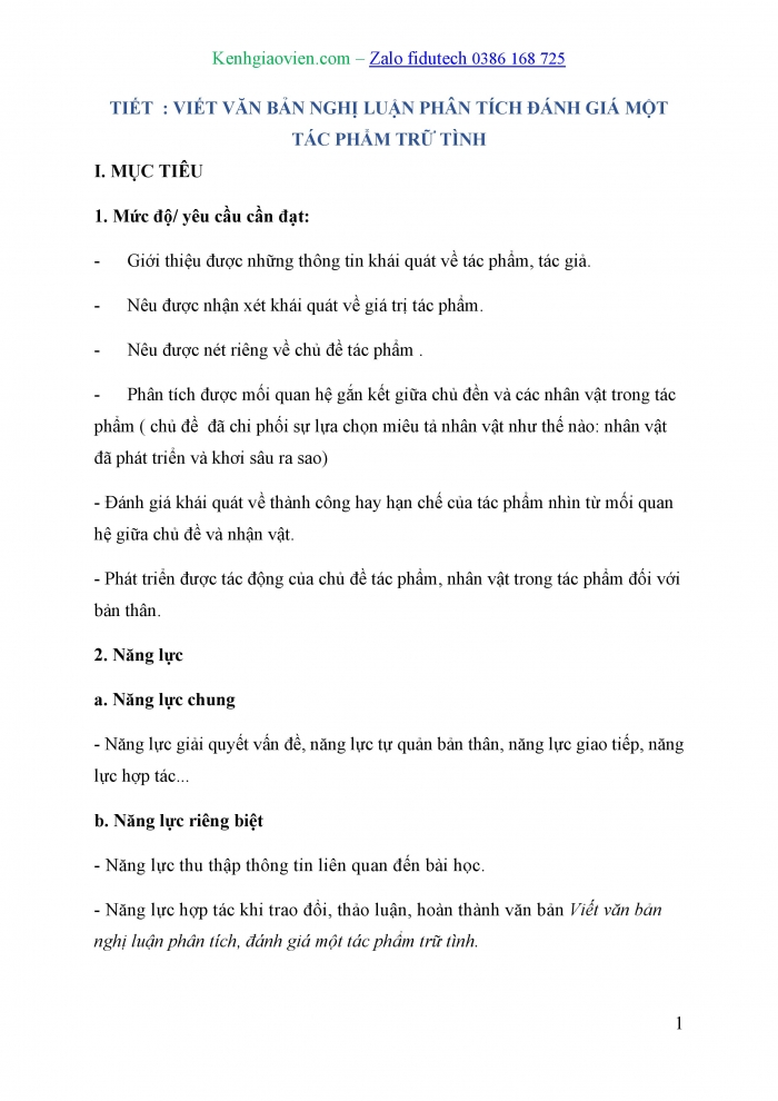 Giáo án và PPT Ngữ văn 10 chân trời Bài 6: Viết văn bản nghị luận phân tích, đánh giá một tác phẩm trữ tình