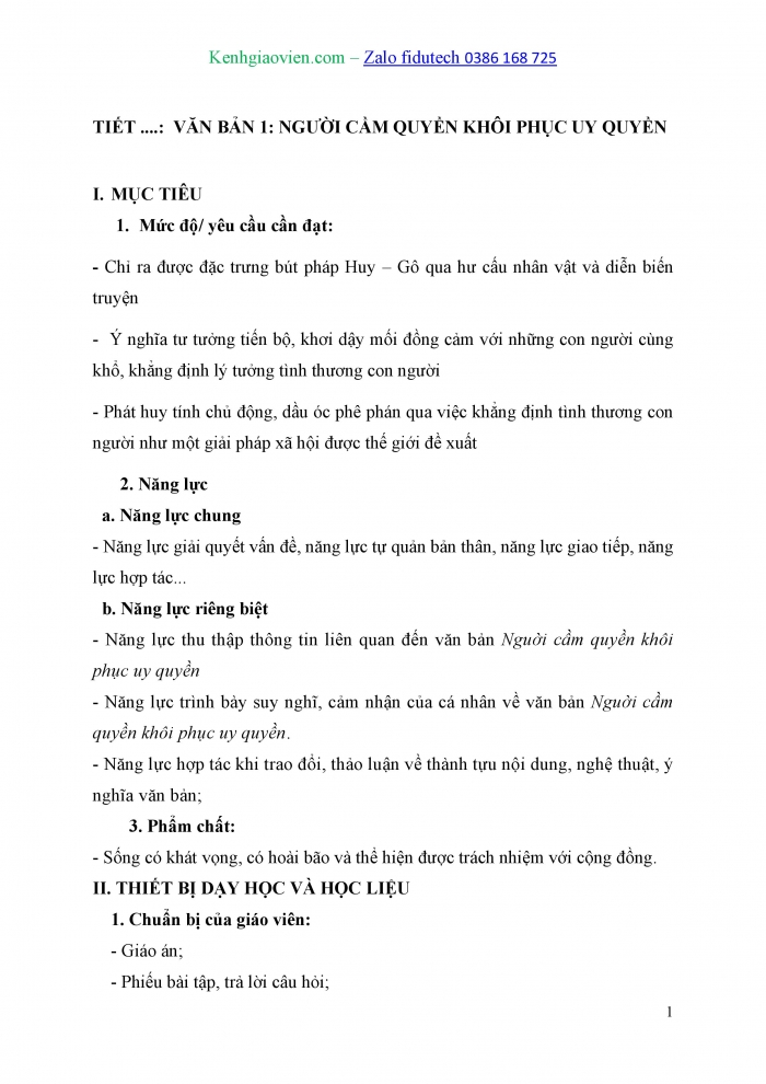 Giáo án và PPT Ngữ văn 10 kết nối Bài 7: Người cầm quyền khôi phục uy quyền (Trích Những người khốn khổ, Vich-to Huy-gô - Victor Hugo)