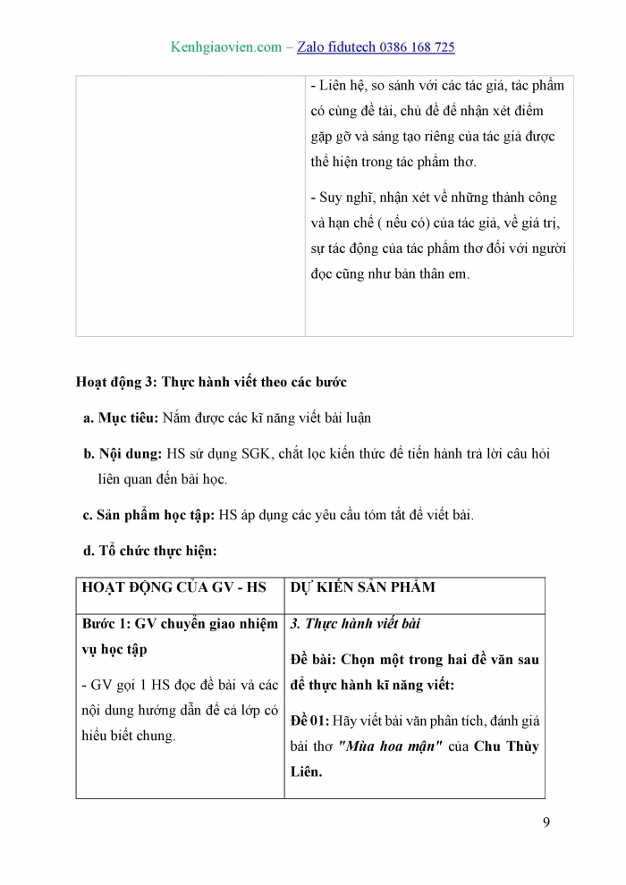 Giáo án và PPT Ngữ văn 10 cánh diều Bài 7: Viết bài văn nghị luận phân tích, đánh giá một tác phẩm thơ