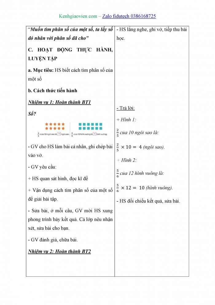 Giáo án và PPT Toán 4 cánh diều Bài 82: Tìm phân số của một số