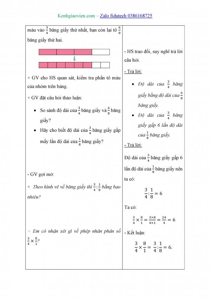 Giáo án và PPT Toán 4 cánh diều Bài 84: Phép chia phân số