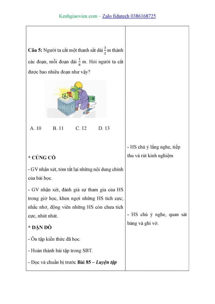 Giáo án và PPT Toán 4 cánh diều Bài 84: Phép chia phân số