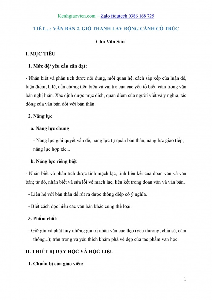 Giáo án và PPT Ngữ văn 10 cánh diều Bài 8: Gió thanh lay động cành cô trúc (Chu Văn Sơn)