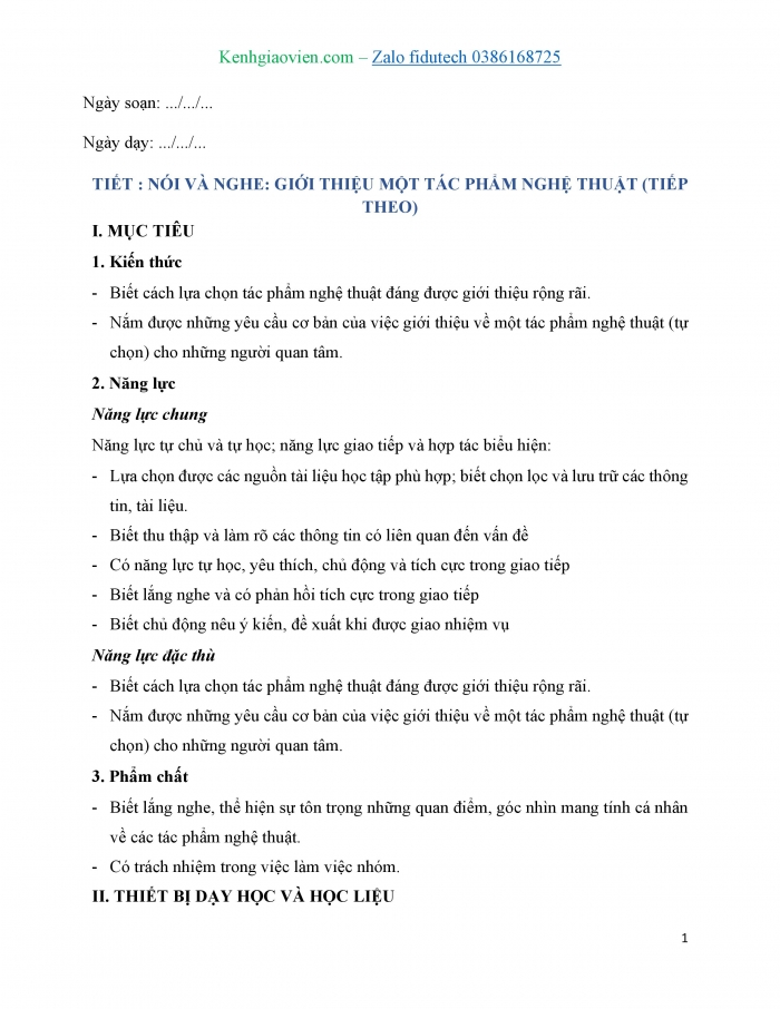 Giáo án và PPT Ngữ văn 11 kết nối Bài 9: Giới thiệu về một tác phẩm nghệ thuật (tiếp theo)