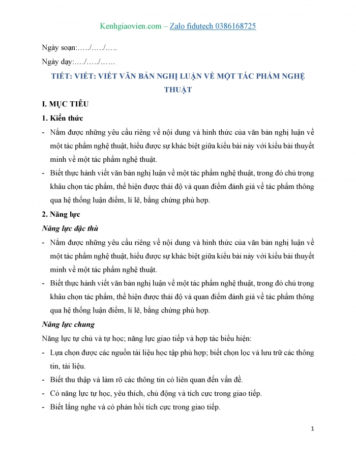 Giáo án và PPT Ngữ văn 11 kết nối Bài 9: Viết văn bản nghị luận về một tác phẩm nghệ thuật