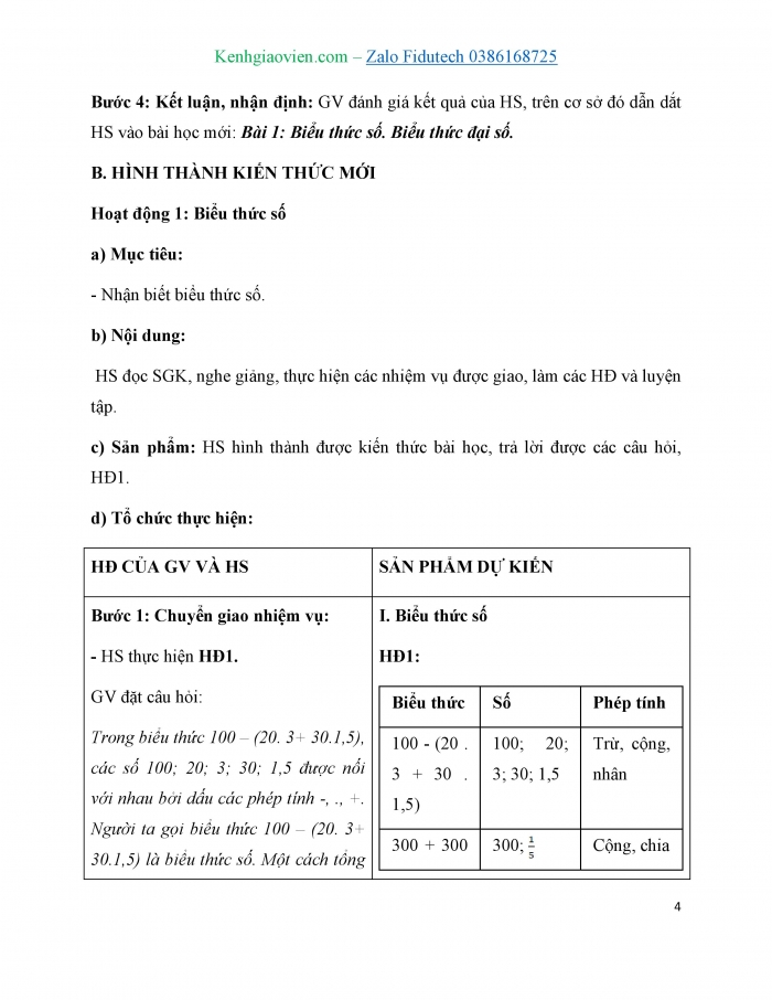 Giáo án và PPT Toán 7 cánh diều Bài 1: Biểu thức số. Biểu thức đại số