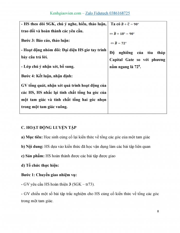 Giáo án và PPT Toán 7 cánh diều Bài 1: Tổng các góc của một tam giác