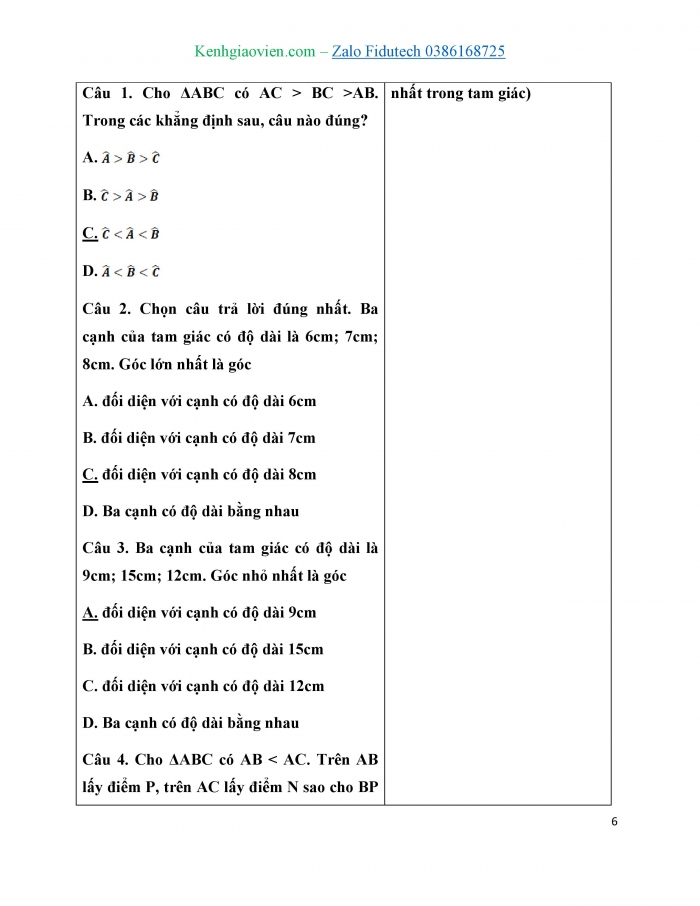 Giáo án và PPT Toán 7 cánh diều Bài 2: Quan hệ giữa góc và cạnh đối diện. Bất đẳng thức tam giác