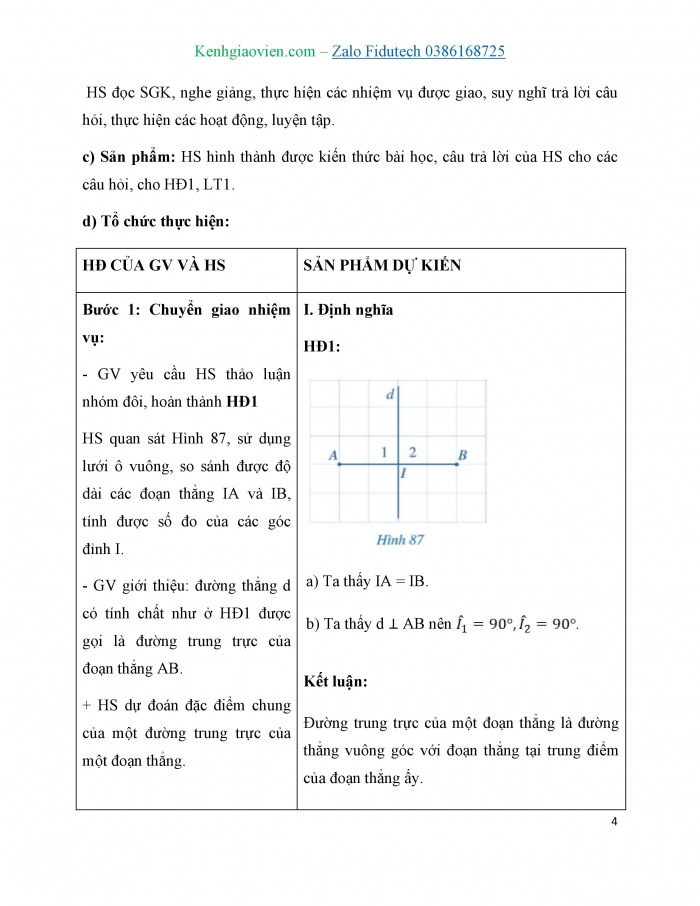 Giáo án và PPT Toán 7 cánh diều Bài 9: Đường trung trực của một đoạn thẳng