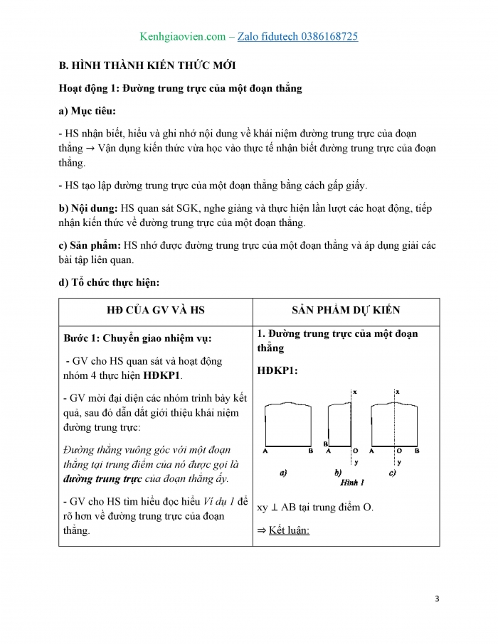 Giáo án và PPT Toán 7 chân trời Bài 5: Đường trung trực của một đoạn thẳng