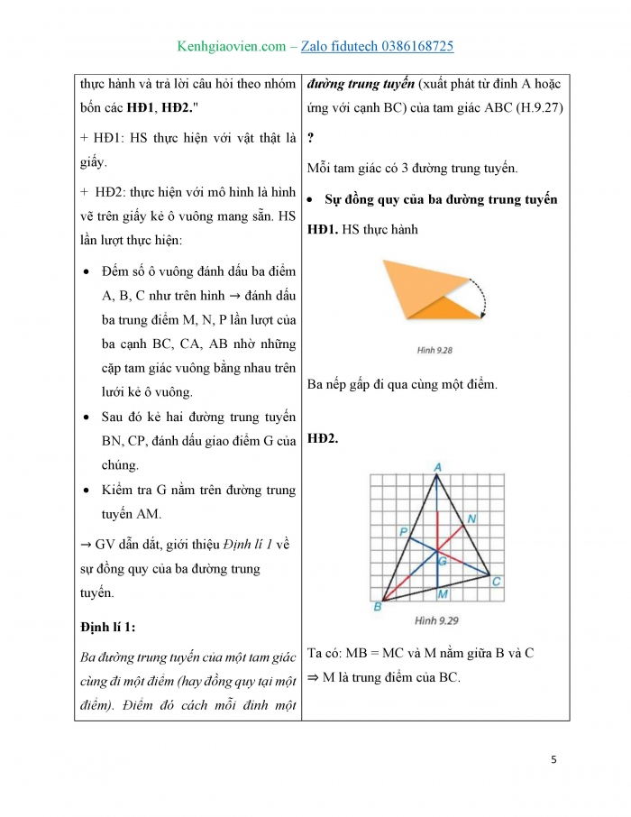 Giáo án và PPT Toán 7 kết nối Bài 34: Sự đồng quy của ba đường trung tuyến, ba đường phân giác trong một tam giác