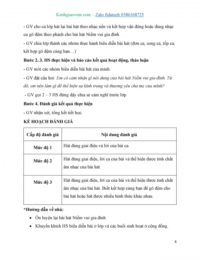 Giáo án và PPT Âm nhạc 7 chân trời Tiết 1: Hát Niềm vui gia đình