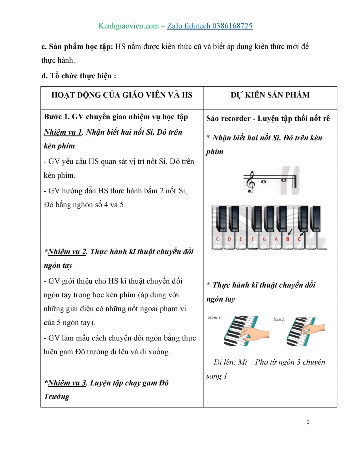 Giáo án và PPT Âm nhạc 7 chân trời Tiết 2: Nhạc cụ thể hiện tiết tấu, Sáo recorder Luyện tập thổi nốt Rê, Kèn phím Luyện tập nốt Si, Đô và kĩ thuật chuyển đổi ngón tay