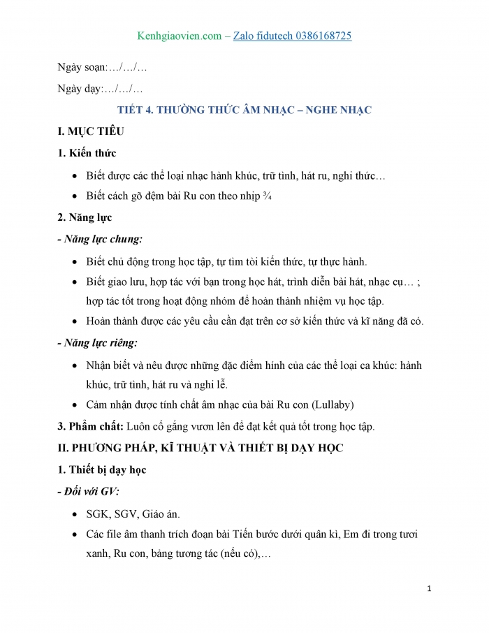 Giáo án và PPT Âm nhạc 7 chân trời Tiết 4: Thường thức Một số thể loại ca khúc, Nghe nhạc Ru con (Lullaby)