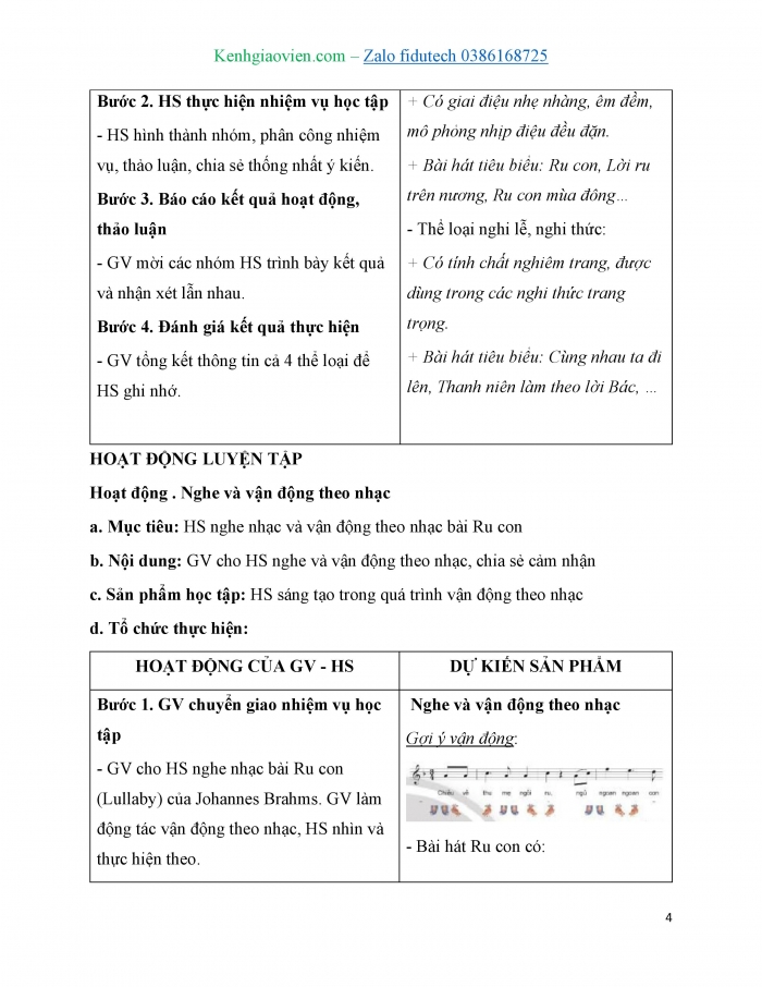 Giáo án và PPT Âm nhạc 7 chân trời Tiết 4: Thường thức Một số thể loại ca khúc, Nghe nhạc Ru con (Lullaby)
