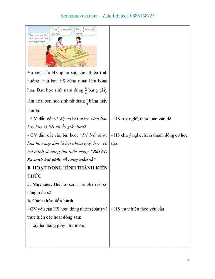 Giáo án và PPT Toán 4 cánh diều Bài 61: So sánh hai phân số cùng mẫu số