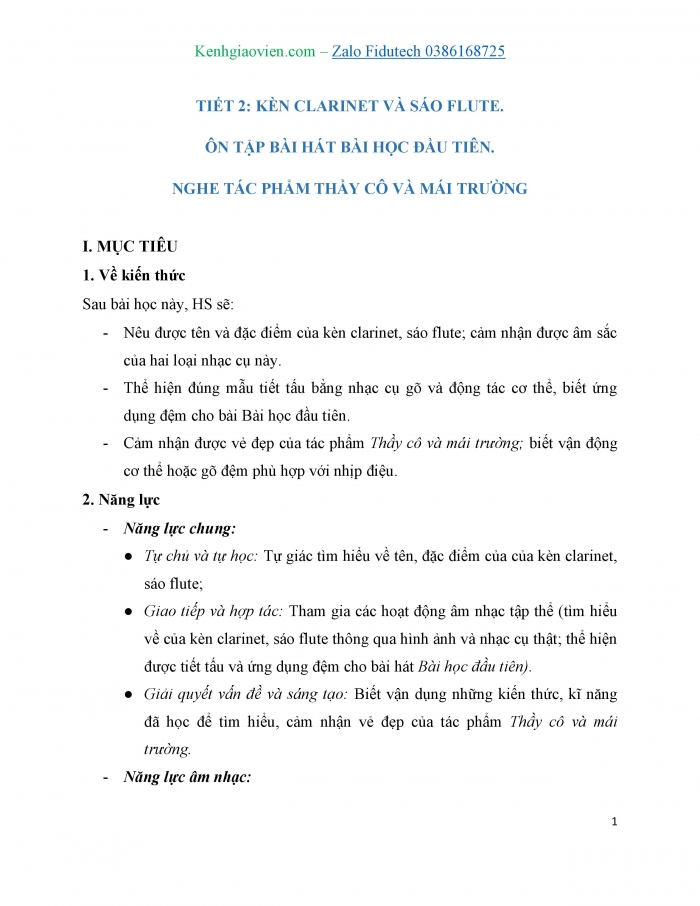 Giáo án và PPT Âm nhạc 7 cánh diều Tiết 2: Kèn clarinet và sáo flute, Ôn tập Bài học đầu tiên, Thể hiện tiết tấu và ứng dụng đệm cho bài hát, Nghe Thầy cô và mái trường