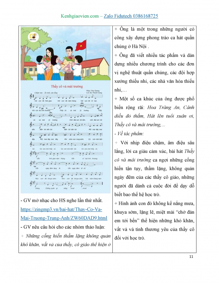 Giáo án và PPT Âm nhạc 7 cánh diều Tiết 2: Kèn clarinet và sáo flute, Ôn tập Bài học đầu tiên, Thể hiện tiết tấu và ứng dụng đệm cho bài hát, Nghe Thầy cô và mái trường