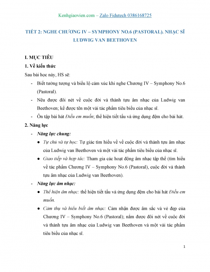 Giáo án và PPT Âm nhạc 7 cánh diều Tiết 2: Nghe Chương IV – Symphony No.6 (Pastoral), Nhạc sĩ Ludwig van Beethoven, Ôn Điều em muốn, Thể hiện tiết tấu ...