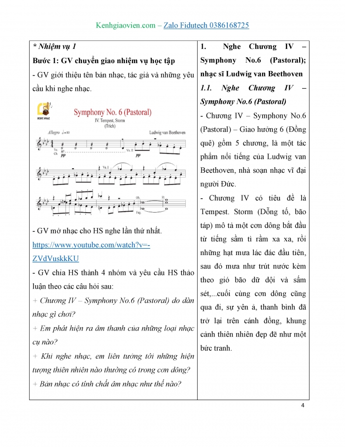 Giáo án và PPT Âm nhạc 7 cánh diều Tiết 2: Nghe Chương IV – Symphony No.6 (Pastoral), Nhạc sĩ Ludwig van Beethoven, Ôn Điều em muốn, Thể hiện tiết tấu ...