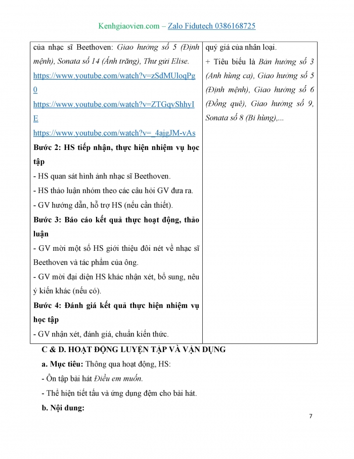 Giáo án và PPT Âm nhạc 7 cánh diều Tiết 2: Nghe Chương IV – Symphony No.6 (Pastoral), Nhạc sĩ Ludwig van Beethoven, Ôn Điều em muốn, Thể hiện tiết tấu ...