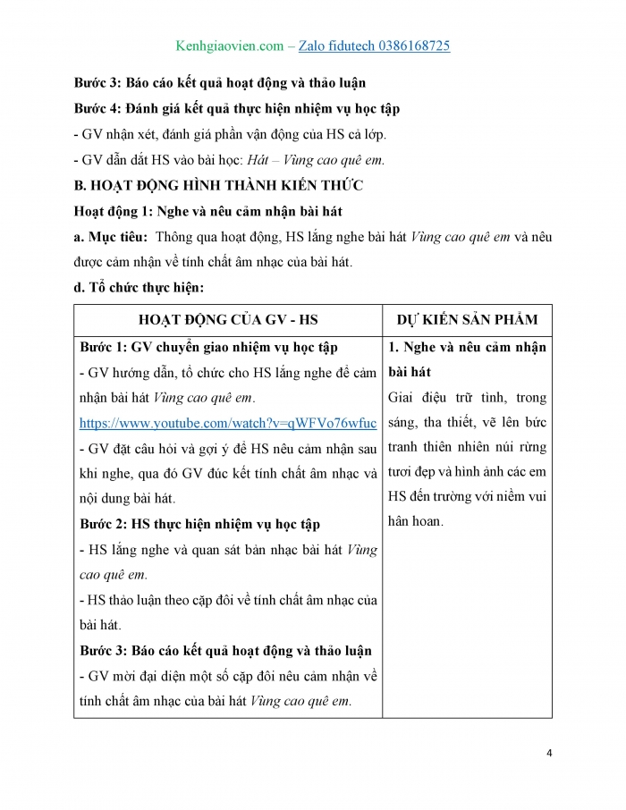 Giáo án và PPT Âm nhạc 7 chân trời Tiết 1: Hát Vùng cao quê em