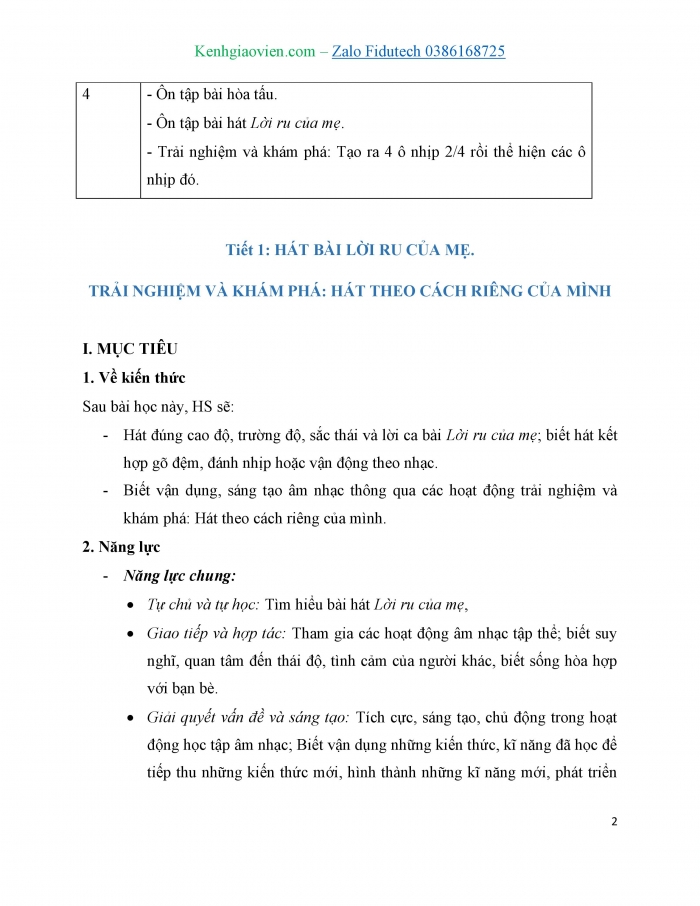Giáo án và PPT Âm nhạc 7 cánh diều Tiết 1: Lời ru của mẹ, Hát theo cách riêng của mình