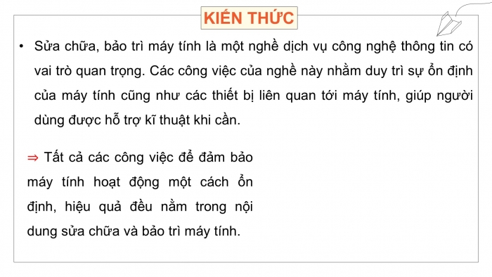 Giáo án điện tử Tin học ứng dụng 12 kết nối Bài 19: Dịch vụ sửa chữa và bảo trì máy tính