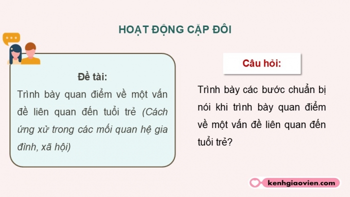 Giáo án điện tử Ngữ văn 12 kết nối Bài 7: Trình bày quan điểm về một vấn đề liên quan đến tuổi trẻ (Cách ứng xử trong các mối quan hệ gia đình, xã hội)