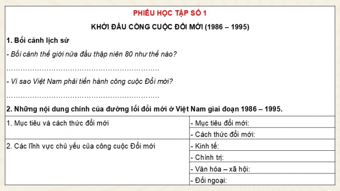 Giáo án điện tử Lịch sử 12 cánh diều Bài 10: Khái quát về công cuộc Đổi mới từ năm 1986 đến nay