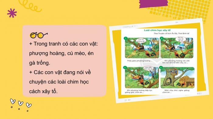 Giáo án điện tử Tiếng Việt 2 chân trời Bài 4: Mở rộng vốn từ Trường học (tiếp theo), Nghe – kể Loài chim học xây tổ