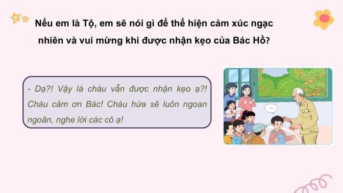 Giáo án điện tử Tiếng Việt 2 chân trời Bài 2: Mở rộng vốn từ Bác Hồ kính yêu, Nói và đáp lời từ chối, lời bày tỏ sự ngạc nhiên, vui mừng