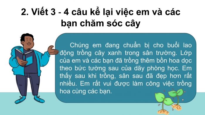 Giáo án điện tử Tiếng Việt 2 kết nối Bài 6: Viết đoạn văn kể về việc chăm sóc cây cối, Đọc mở rộng