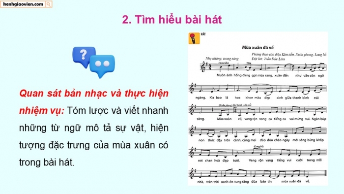 Giáo án điện tử Âm nhạc 9 chân trời Bài 11: Hát Mùa xuân đã về, Nhạc cụ thể hiện giai điệu Bài thực hành số 3