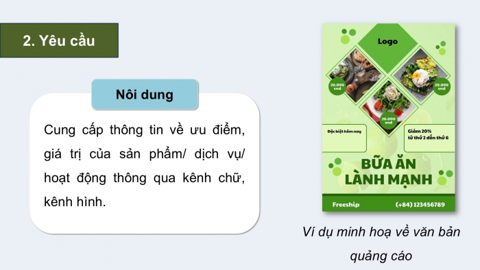 Giáo án điện tử Ngữ văn 9 chân trời Bài 6: Viết văn bản quảng cáo hoặc tờ rơi về một sản phẩm hay một hoạt động