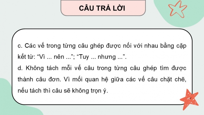 Giáo án điện tử Tiếng Việt 5 chân trời Bài 5: Luyện tập về cách nối các vế trong câu ghép