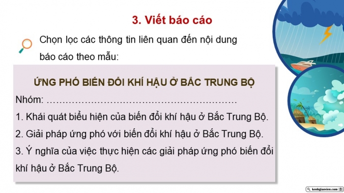 Giáo án điện tử Địa lí 9 chân trời Bài 14: Thực hành Tìm hiểu vấn đề phòng chống thiên tai và ứng phó với biến đổi khí hậu ở Bắc Trung Bộ