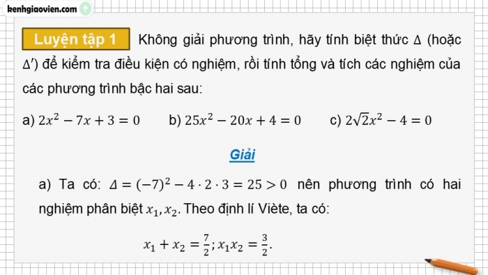 Giáo án điện tử Toán 9 kết nối Bài 20: Định lí Viète và ứng dụng