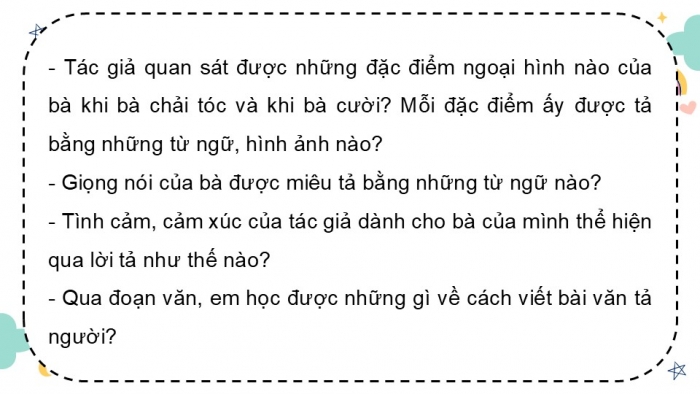 Giáo án điện tử Tiếng Việt 5 chân trời Bài 5: Viết đoạn văn cho bài văn tả người